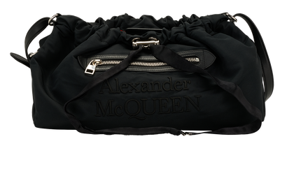 Drawstring Bag, &pound;210, Handbags, Black, Leather/Nylon, Front view